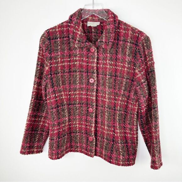 Weave of the Irish Wool Blend Red Tartan Plaid Handcrafted Woven Jacket Small - Picture 1 of 11